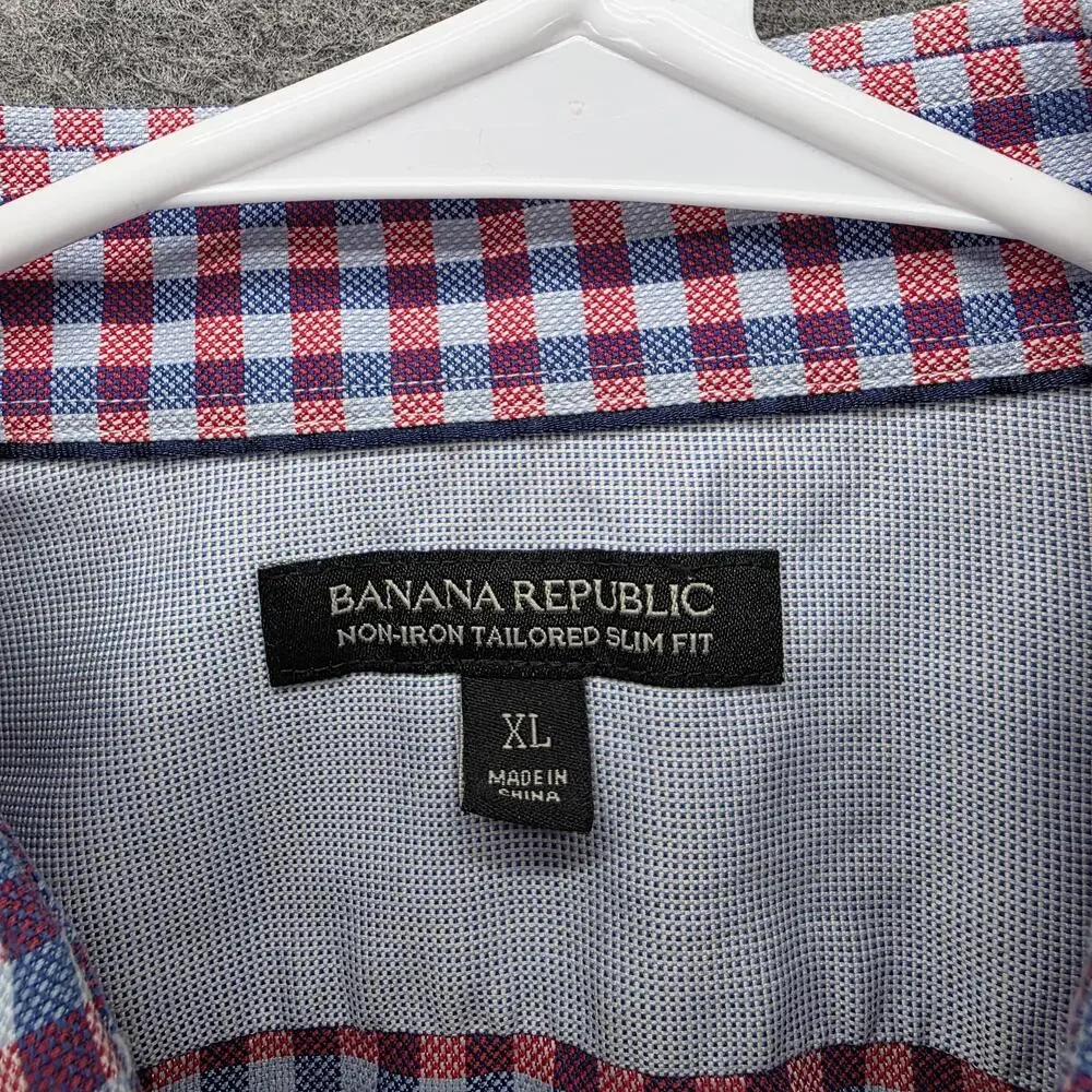 Banana Republic Dress Shirt Mens XL Blue Gingham Slim Fit Point Collar
